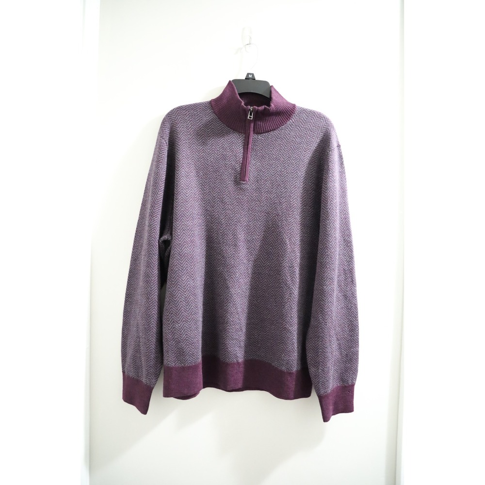 Bonobos Slim XL Purple Herringbone 1/4 Zip Pullover Sweater Menswear
